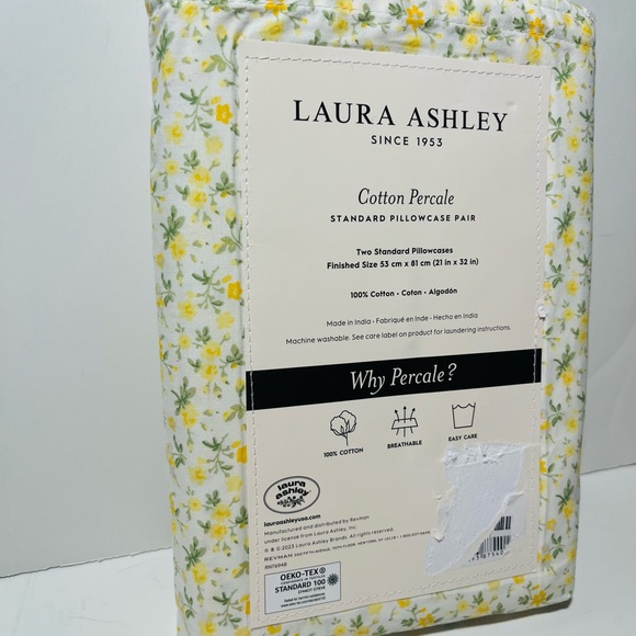 Laura Ashley Cotton Percale Yellow Floral Standard Pillowcase Pair - Picture 10 of 13
